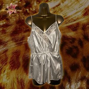 In Bloom by Jonquil White Satin Lace Babydoll Romper Slip